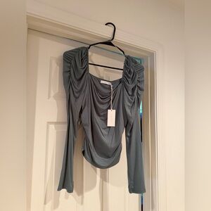 Lush Ruched Sleeved Green Blouse (size M) NWT